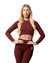 Ribbed Seamless Long Sleeve Top - Cocoa - Saber Apparel