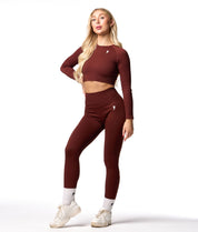 Ribbed Seamless Leggings - Cocoa - Saber Apparel