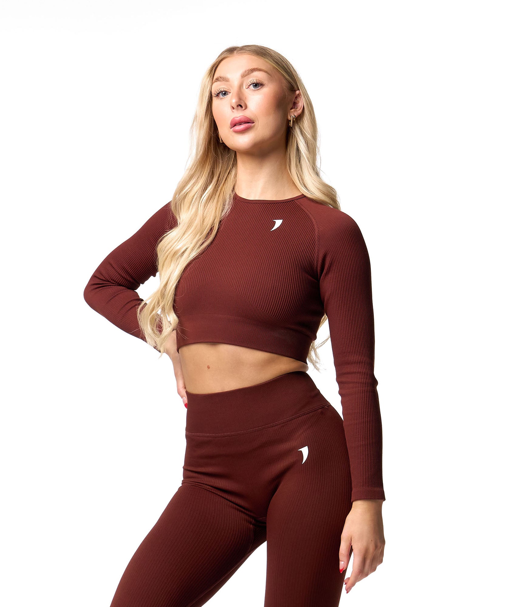 Ribbed Seamless Long Sleeve Top - Cocoa - Saber Apparel