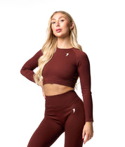 Ribbed Seamless Long Sleeve Top - Cocoa - Saber Apparel