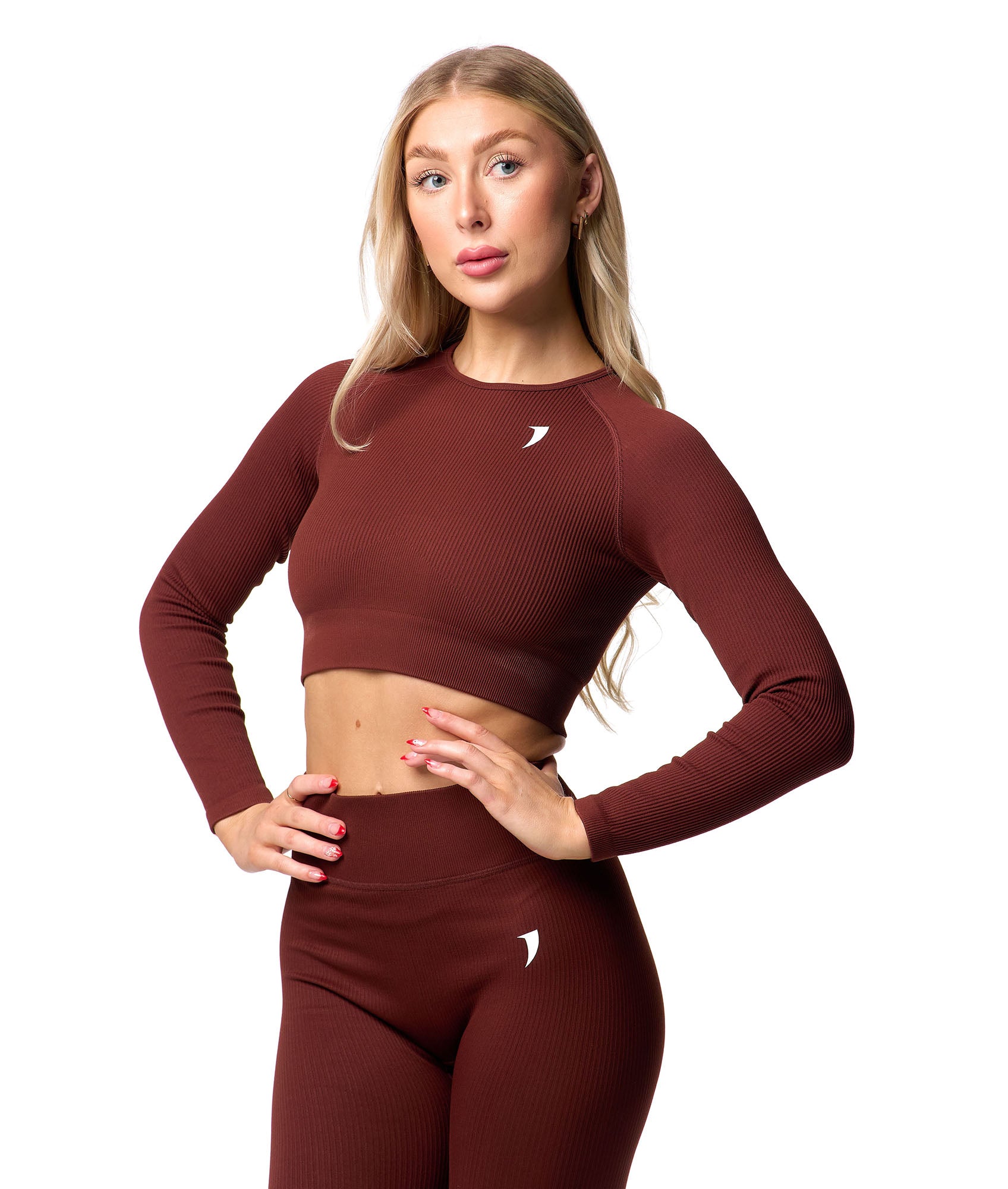 Ribbed Seamless Long Sleeve Top - Cocoa - Saber Apparel