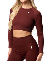 Ribbed Seamless Long Sleeve Top - Cocoa - Saber Apparel