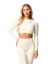 Ribbed Seamless Long Sleeve Top - Oatmeal White - Saber Apparel