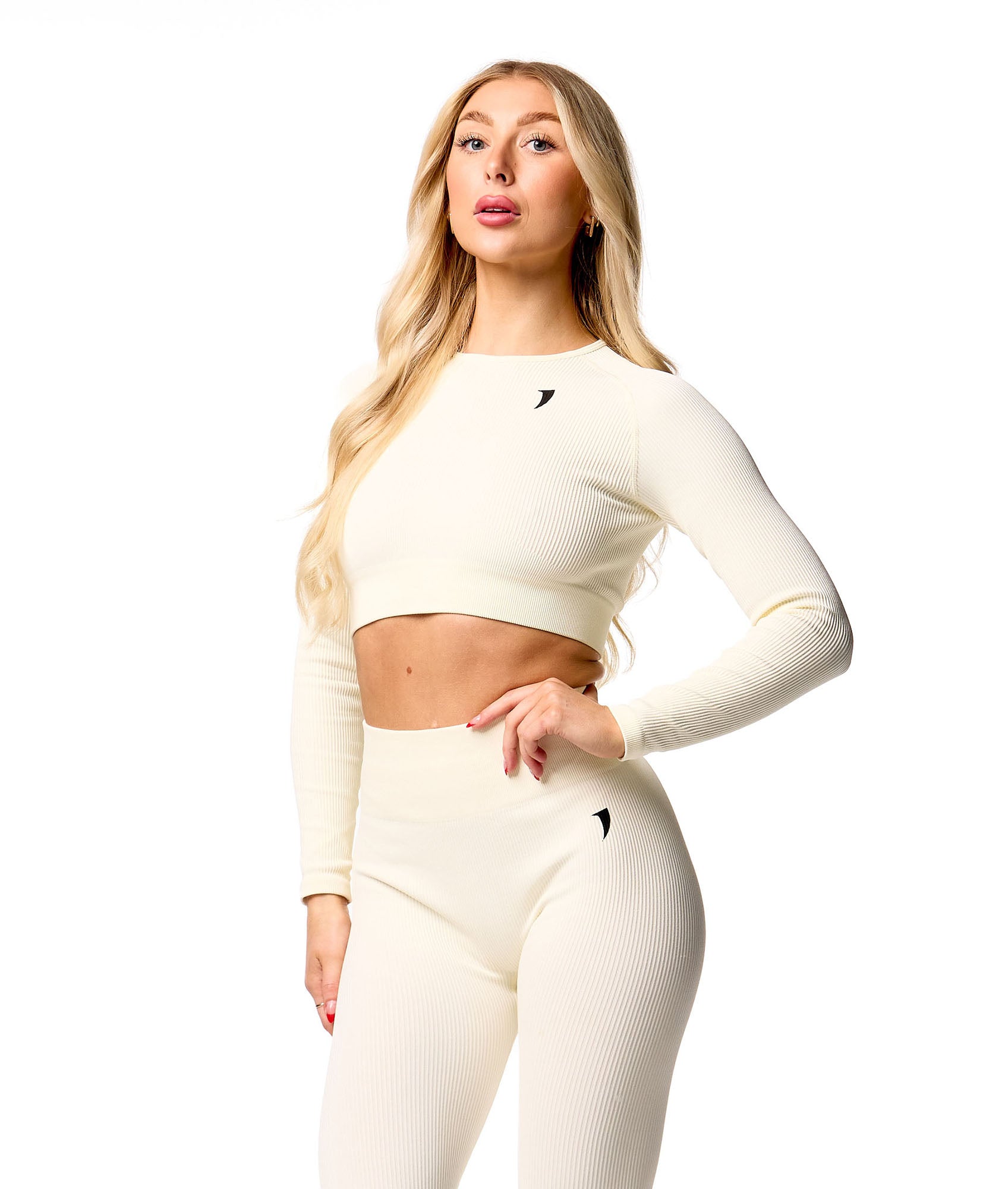 Ribbed Seamless Long Sleeve Top - Oatmeal White - Saber Apparel