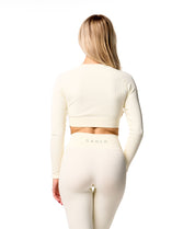 Ribbed Seamless Long Sleeve Top - Oatmeal White - Saber Apparel