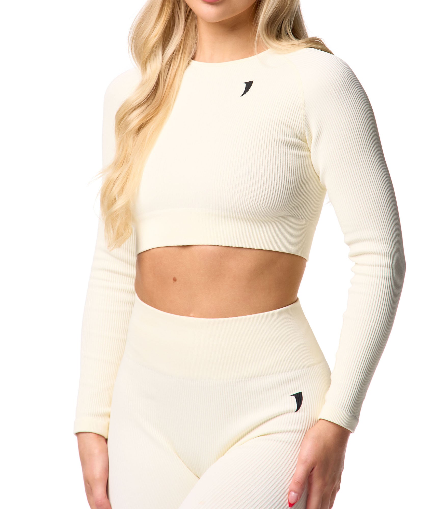 Ribbed Seamless Long Sleeve Top - Oatmeal White - Saber Apparel