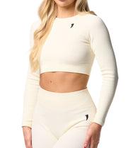 Ribbed Seamless Long Sleeve Top - Oatmeal White - Saber Apparel