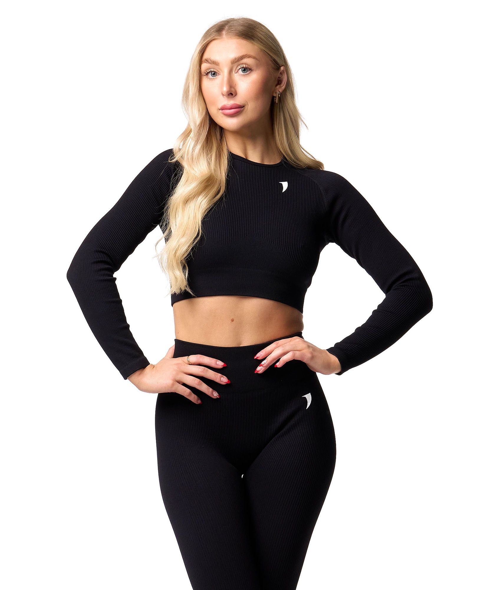 Ribbed Seamless Long Sleeve Top - Black - Saber Apparel