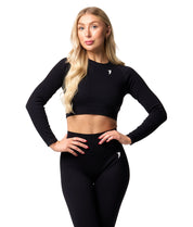 Ribbed Seamless Long Sleeve Top - Black - Saber Apparel