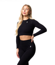 Ribbed Seamless Long Sleeve Top - Black - Saber Apparel