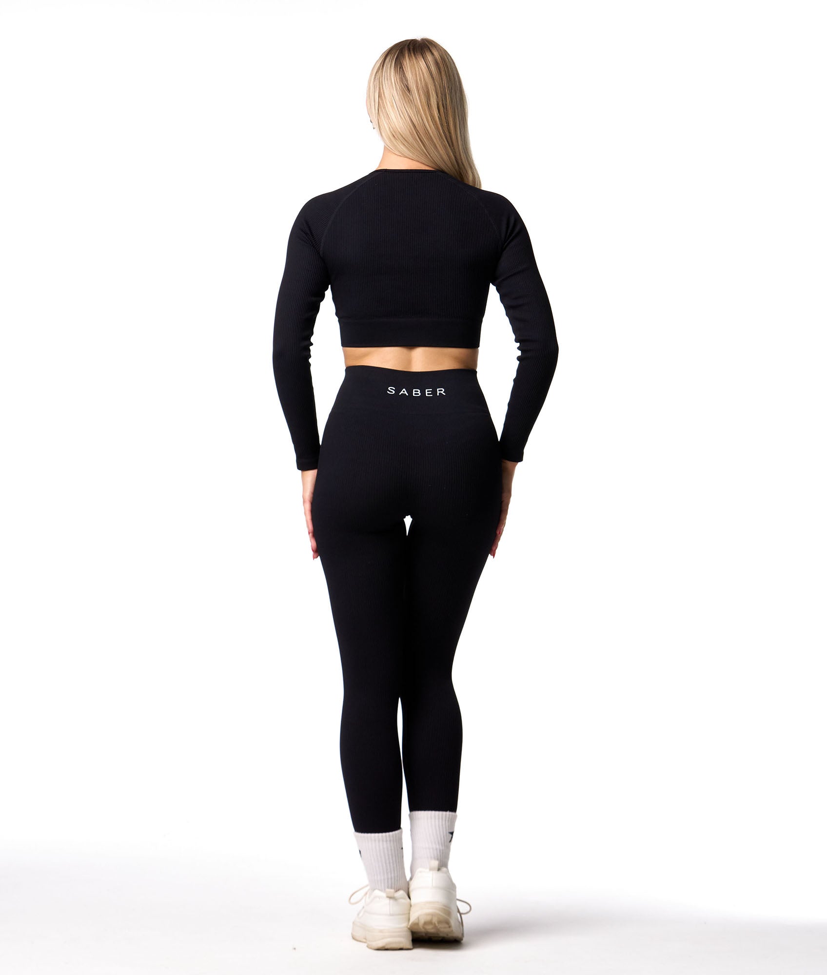 Ribbed Seamless Long Sleeve Top - Black - Saber Apparel