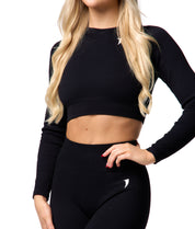 Ribbed Seamless Long Sleeve Top - Black - Saber Apparel