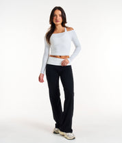 Off Duty Long Sleeve Top - White