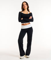 Foldover Straight Leg Leggings - Black/White