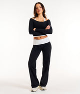 Foldover Straight Leg Leggings - Black/White