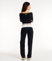 Foldover Straight Leg Leggings - Black/White