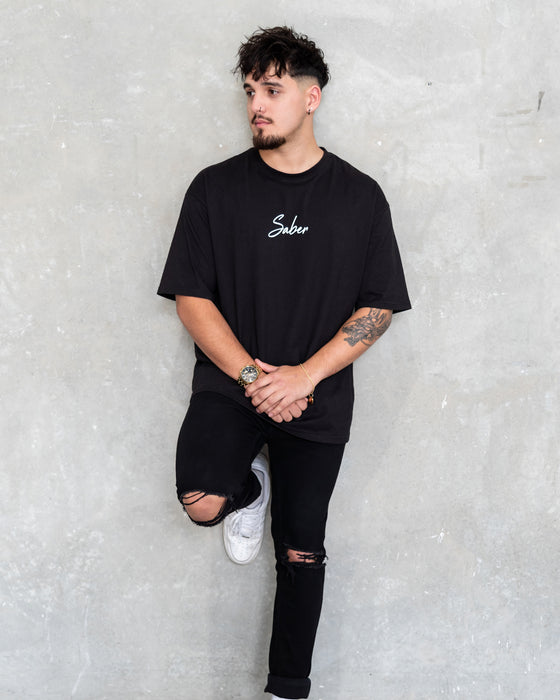 Cursive Oversized Tee - Black - Saber Apparel