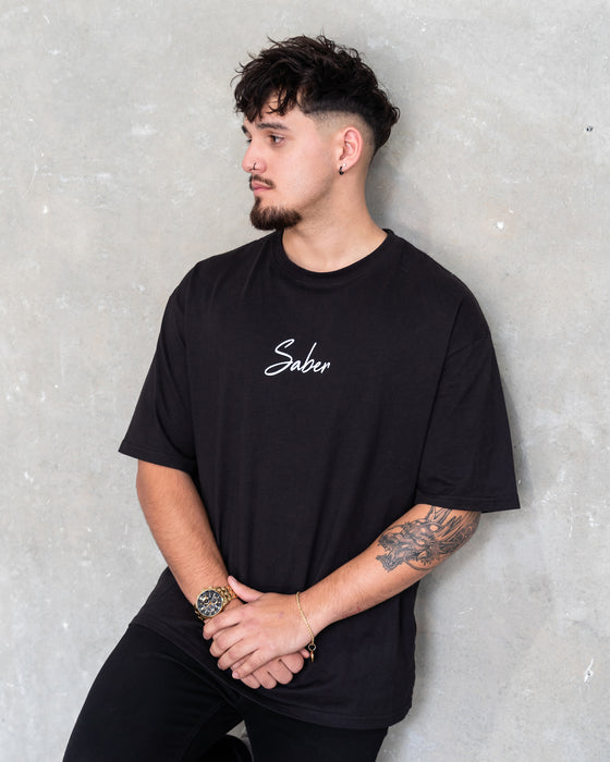 Cursive Oversized Tee - Black - Saber Apparel