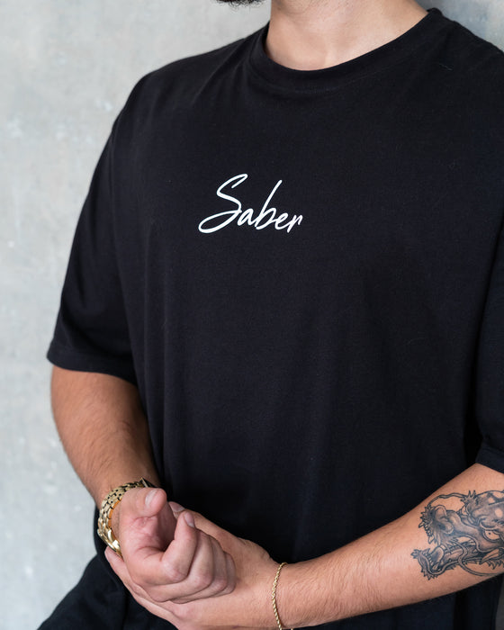 Cursive Oversized Tee - Black - Saber Apparel