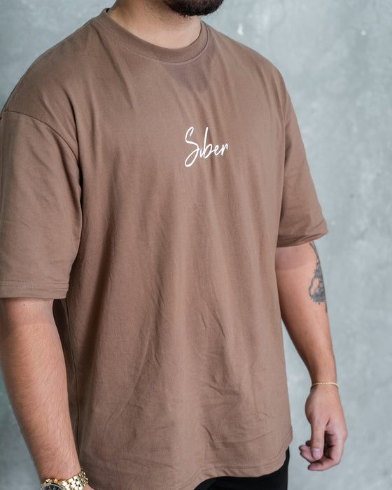 Cursive Oversized Tee - Mocha - Saber Apparel