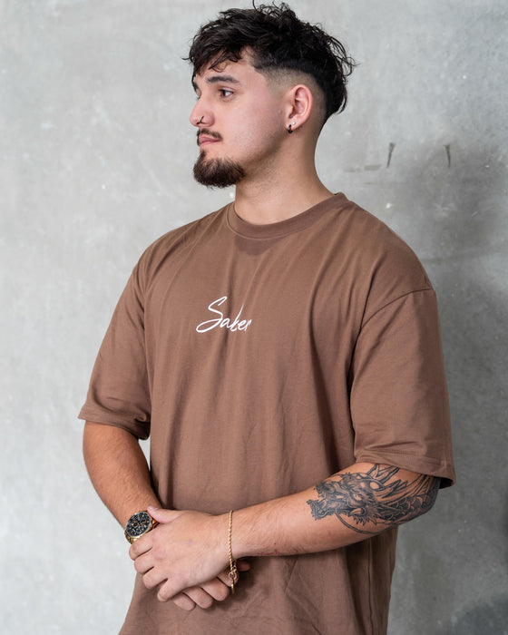 Cursive Oversized Tee - Mocha - Saber Apparel