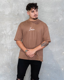  Cursive Oversized Tee - Mocha - Saber Apparel