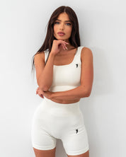 Ribbed Seamless Shorts - Oatmeal White - Saber Apparel