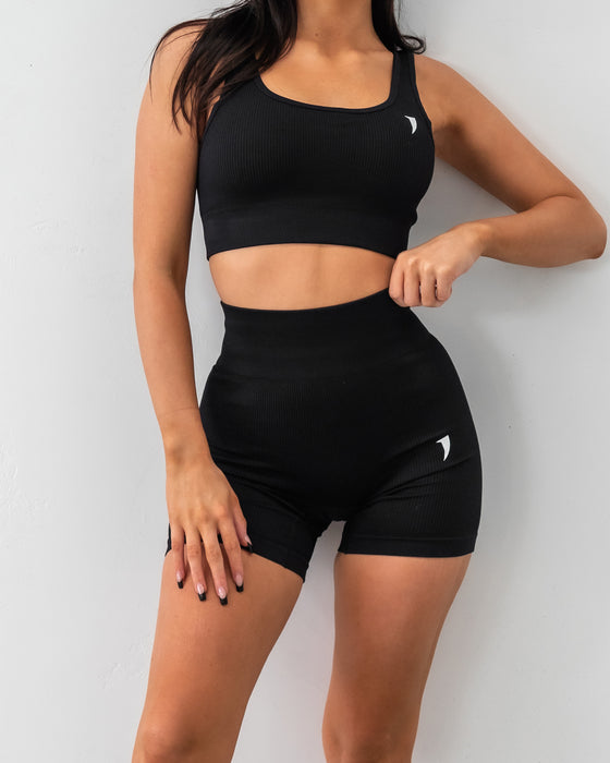 Ribbed Seamless Bra - Black - Saber Apparel