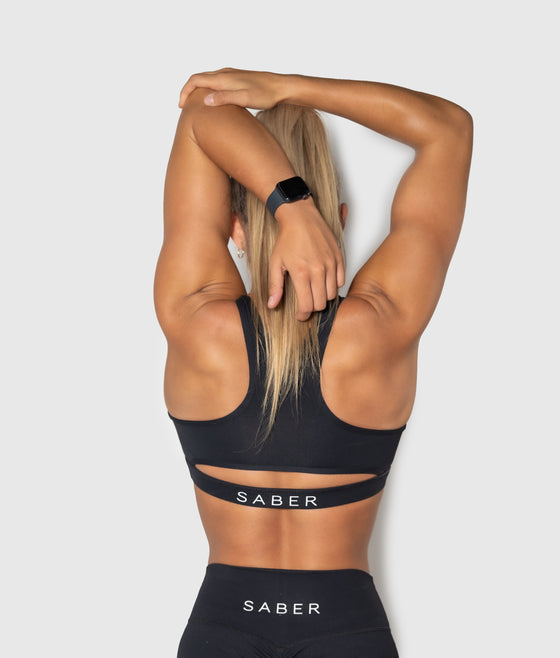 Black Open Back Sports Bra - Saber Apparel
