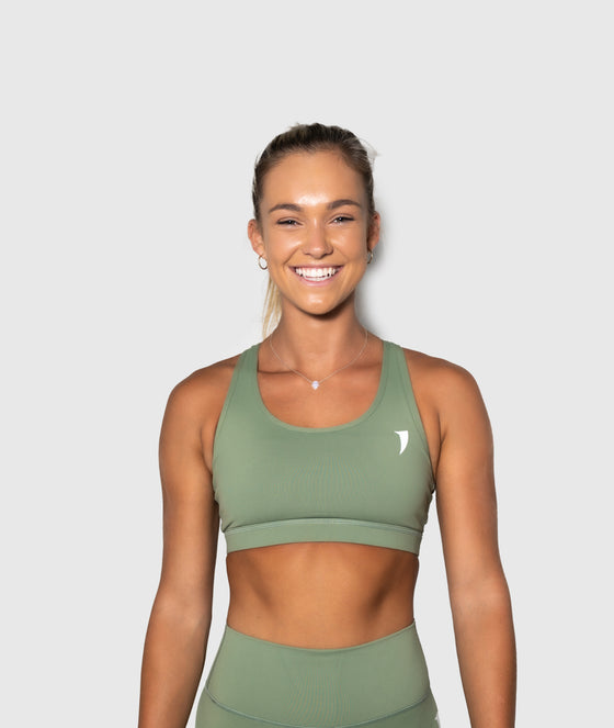 Olive Green Open Back Sports Bra - Saber Apparel