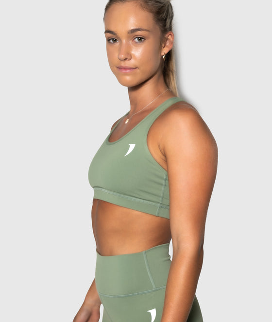 Olive Green Open Back Sports Bra - Saber Apparel